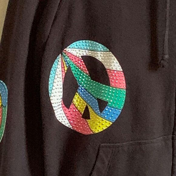 PINK Victorias Secret Jacket Womens S/P Black Logo Bling Sequin Hoodie Full Zip - Picture 5 of 14